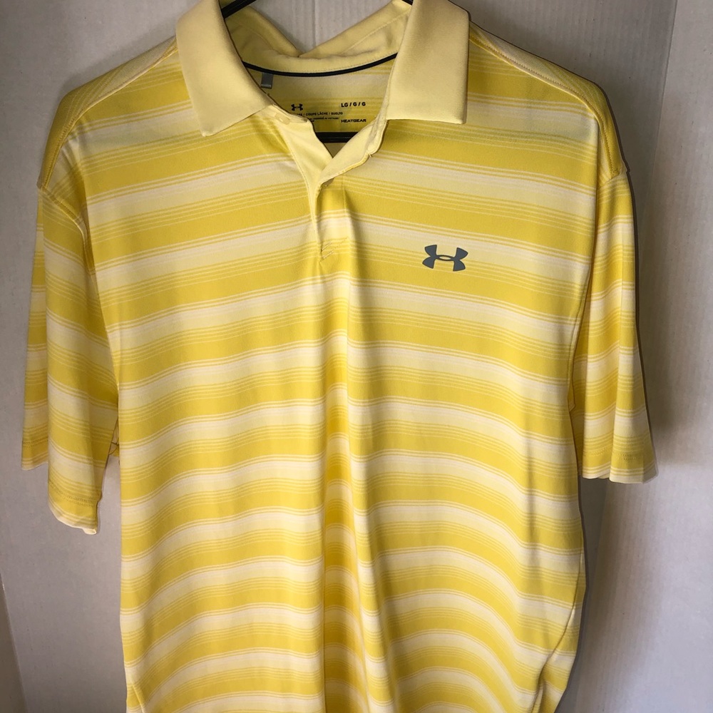 Under Amour Men’s Large Yellow Stripe Heatgear Polo